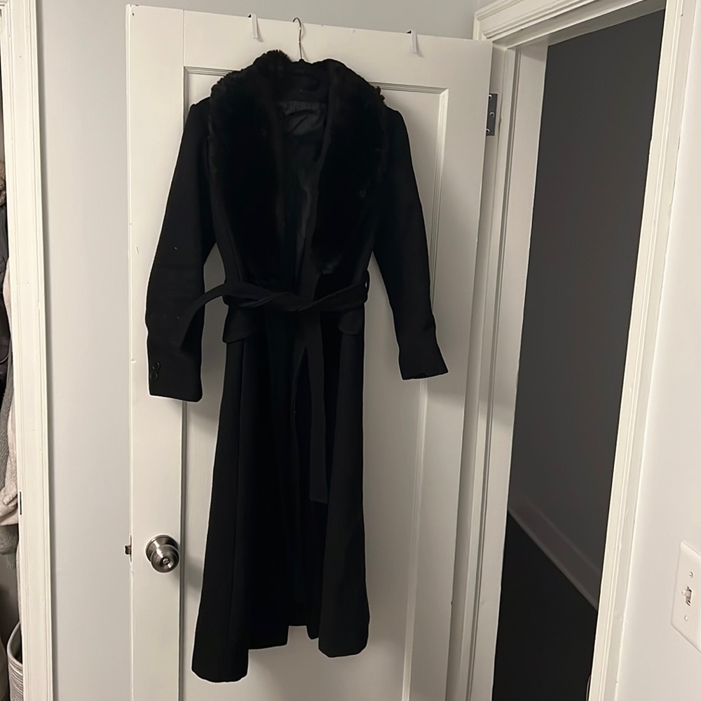 vintage black fur belted women coat